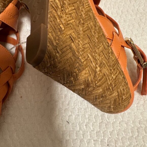 Jessica Simpson Coral Orange Strappy Wedge Sandals Cork Platform Party - Picture 7 of 8